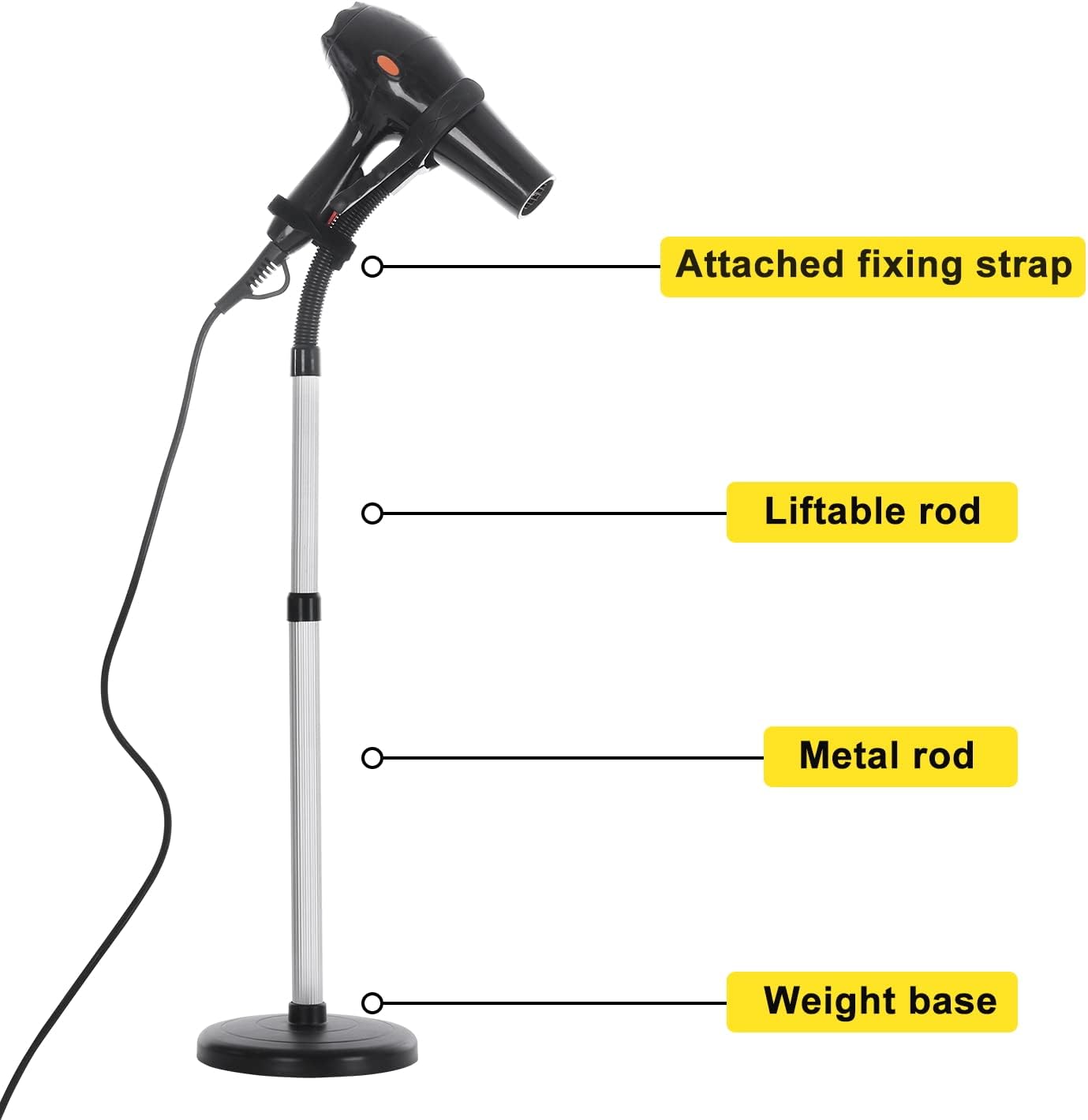 Erytlly Hair Dryer Stand Hands Free 360-Degree Rotating Adjustable Height Metal Hair Dryer Stand Blow Dryer Holder for Bathroom, Vanity, Makeup Room