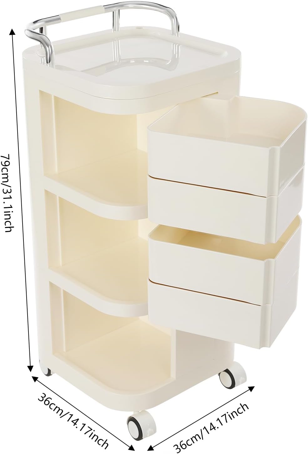 3 Tier Rolling Storage Drawer Cart, 4 Drawers Plastic Rolling Cart with 4 Wheels, Plastic Storage Carts Organizer for Art Craft Home Office Classroom Living Room-14 * 14 * 31In