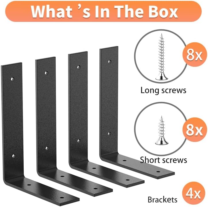 L Shelf Brackets10 inch, Black Heavy Duty Iron Shelf Brackets, Industrial Modern Floating Shelf Support for Wall Mount Shelves