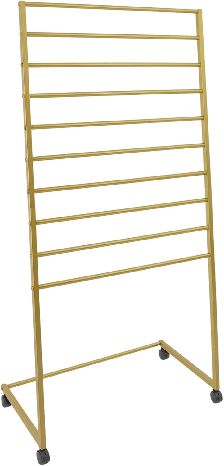 10 Tier Metal Scarf Display Stand with Moving Wheels, Freestanding Scarf Holder Organizer, Commercial Scarf Rack for Clothing Retail Store, Home