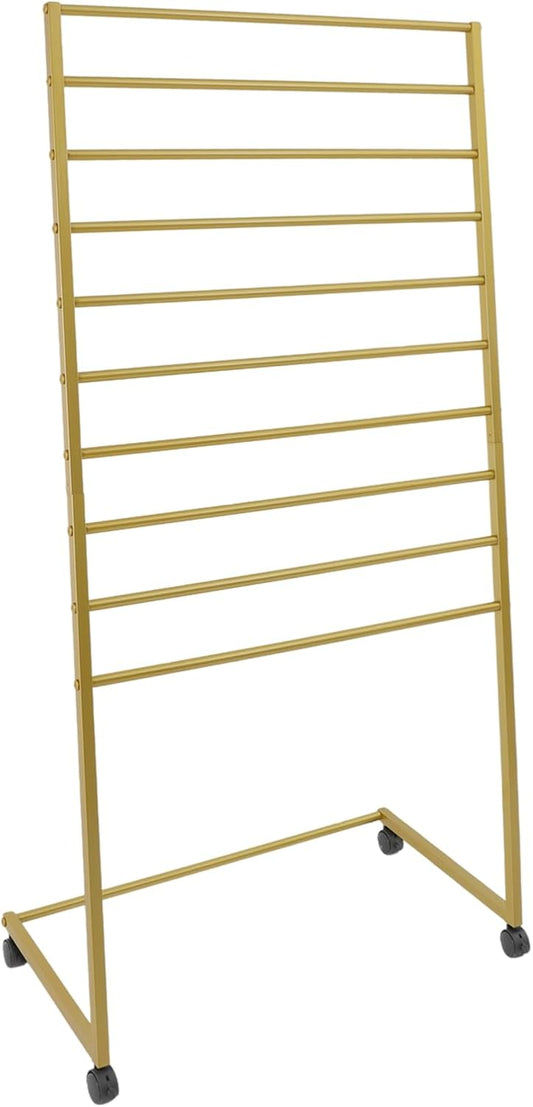 10 Tier Metal Scarf Display Stand with Moving Wheels, Freestanding Scarf Holder Organizer, Commercial Scarf Rack for Clothing Retail Store, Home