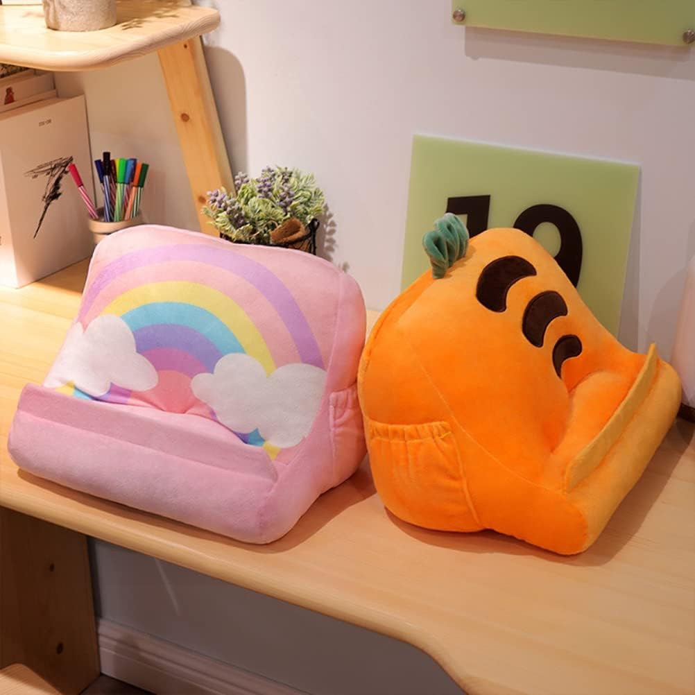 Dpofirs Pillow Tablet Stand, Soft Plush Tablet Holder with Storage Pockets for Kids, Compatible with pads Tablet Phone, Sturdy Fluffy Cushion for Home Travel School Birthday Christmas (rose)