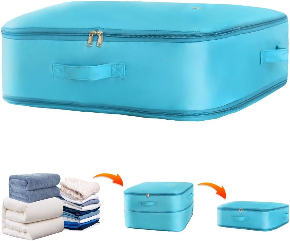 Space saver bag,for quilts, duvets or other fluffy clothing.Measures 21" L x 16.5" W x 11.2" H when unfolded and 21" L x 16.5" W x 4.8" H when compressed.Green