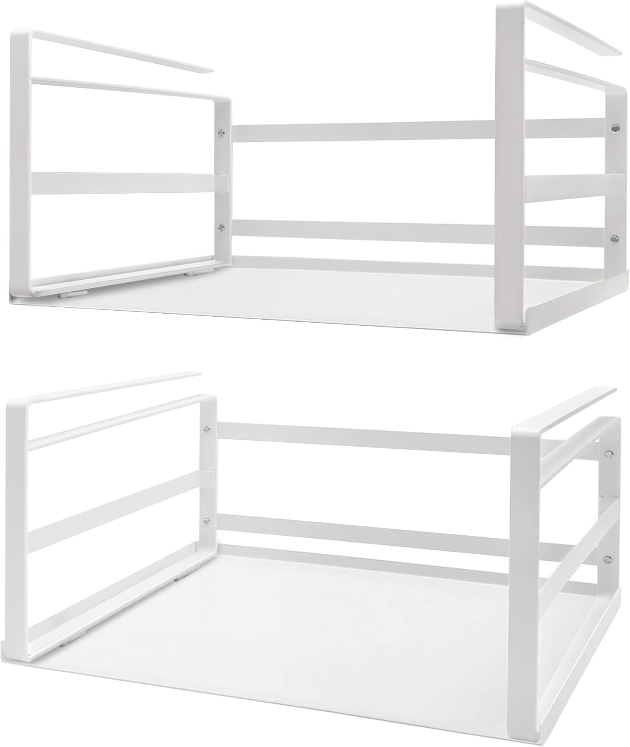 Nxconsu 2Pack Under Shelf Storage Basket Organizer Hanging Holder for Cabinet Pantry Kitchen Cupboard Desk Counter Bookshelf Organization Add-on Space Saver Heavy Duty Slide-in White