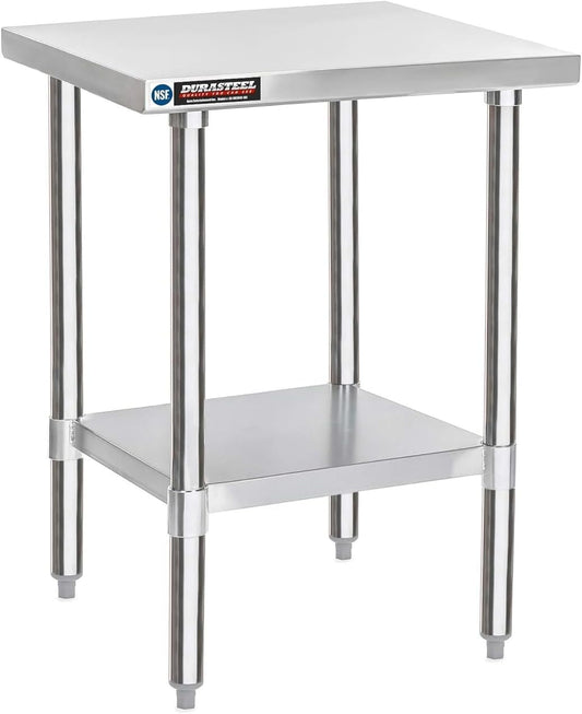 DuraSteel 30x24 Stainless Steel Work Table - NSF Commercial Prep Metal Table - Outdoor Pizza Oven Stand w/Under Shelf - Kitchen Island Laundry Utility Garage Microwave Stand Large Rolling Storage Cart