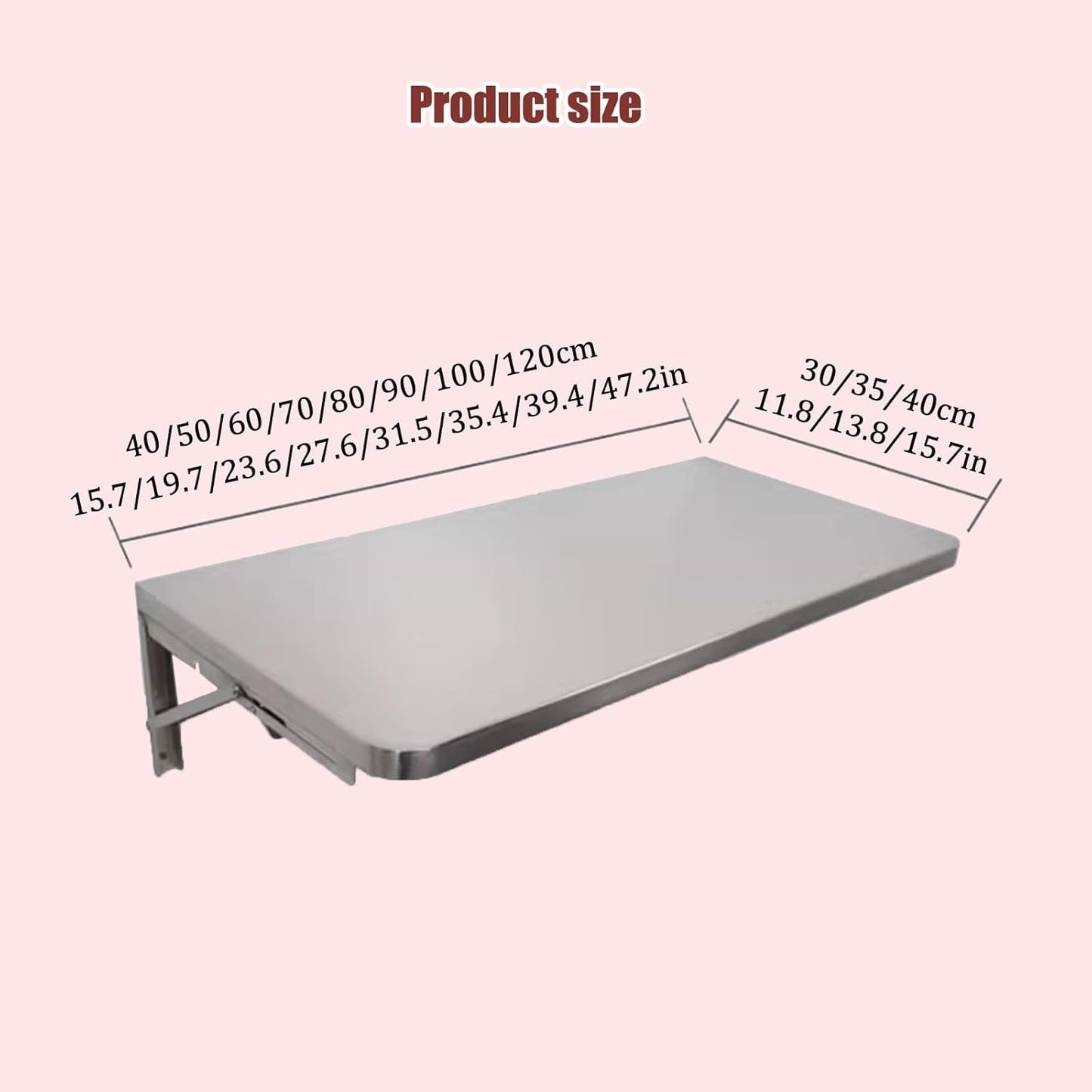 304 Stainless Steel Folding Wall Shelf Wall Mount Kitchen Storage Shelves Rounded Corners Food-grade Folding Table Thickened Bracket for Laundry Room Garage Restaurant.(100x40cm/39.4x15.7in)