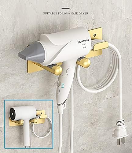 Hair Dryer Holder, Self Adhesive Blow Dryer Holder, Stainless Steel Hair Dryer Stand, Hair Dryer Holder Wall Mounted Compatible with Dyson Blow Dryer Gold