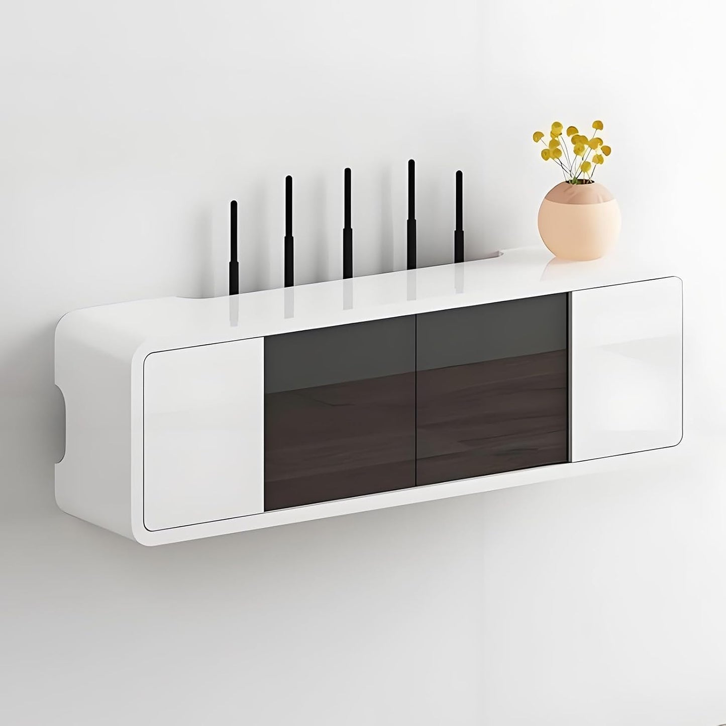 Wall Mounted WiFi Router Hidden Box Storage Cabinet, Router Shelf WiFi Box Hider with Glass Door, Great Heat Dissipation, for Bedroom Living Room, Office and Home(White,80CM/31.4IN)