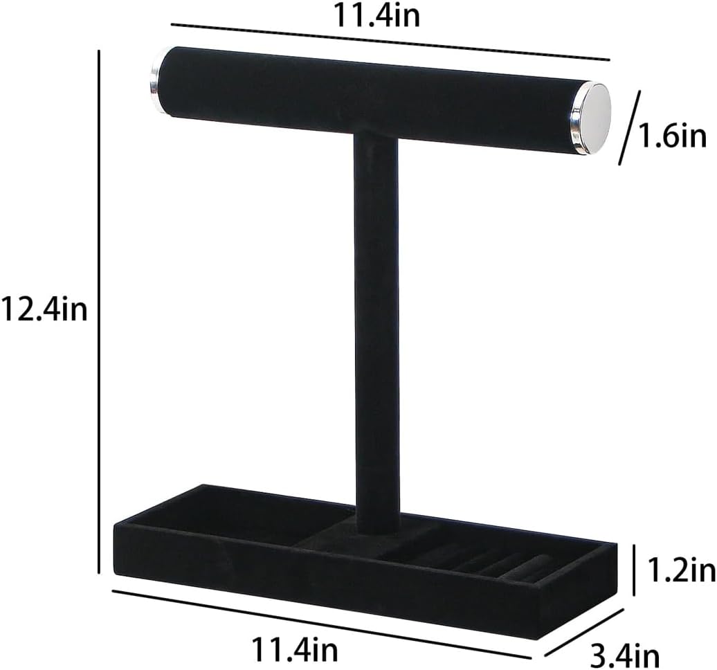 Multi-Use Jewelry Holder Stand, Necklace Bracelet Ring Organizer Stand, Scrunchie Watches Velvet Jewelry Holder Stand With Tray for Women Girls Home Use(Black with Lid)