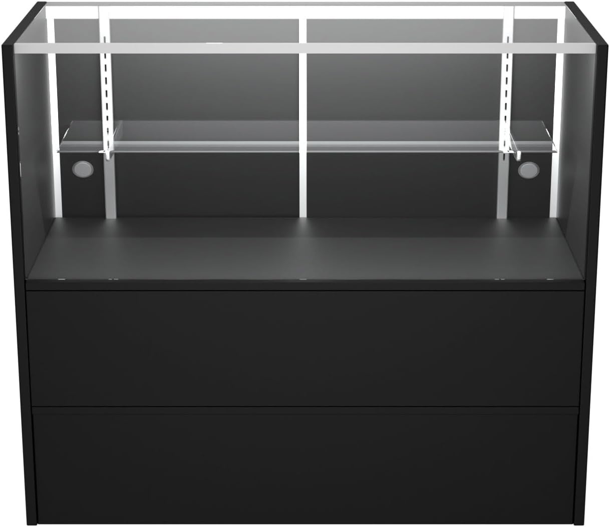 WISDOMFUR 4-Foot Display Showcase with LED Lighting – 48" L x 18" W x 38" H, Adjustable Glass Shelf, Locking Sliding Doors, Melamine Finish – Black Retail Display Cabinet