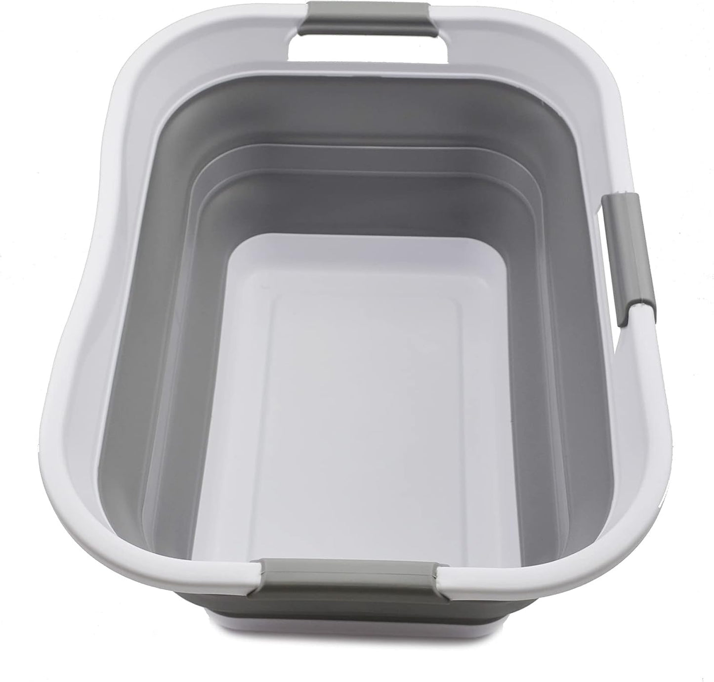 SAMMART 30L (8 gallon) Collapsible Plastic Laundry Basket - Foldable Pop Up Storage Container/Organizer - Space Saving Hamper/Basket - Water Capacity 24L(6.3 gallon) (1, White/Grey)