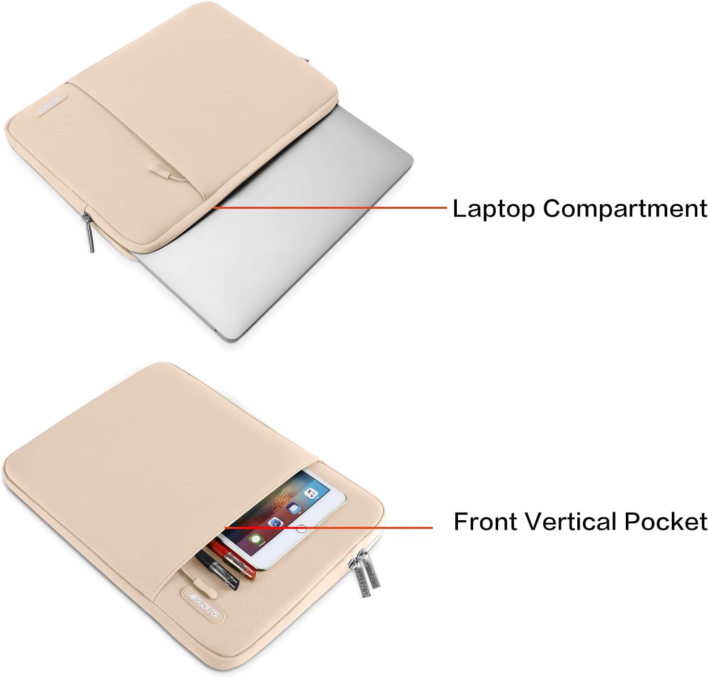 MOSISO Laptop Case 13 inch, 13 inch Laptop Sleeve Compatible with MacBook Air M4 M3 M2 M1 2025-2018 / Pro M2 M1 2025-2016, Polyester Vertical Computer Sleeve Bag with Pocket, Apricot