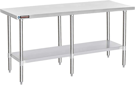 DuraSteel 24x84 Stainless Steel Work Table - NSF Commercial Prep Metal Table - Outdoor Pizza Oven Stand w/Under Shelf - Kitchen Island Laundry Utility Garage Microwave Stand Large Rolling Storage Cart