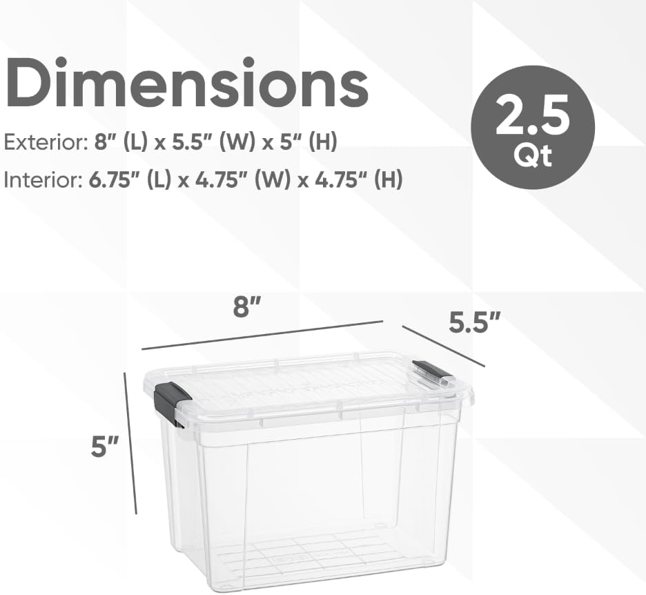 Superio Storage Bins with Lids- 6 Pack, 2.5 Qt Clear Boxes for Organizing, Stackable Plastic Containers- BPA Free, Non-Toxic, Odor Free, Organizer for Home, Office, Dorm