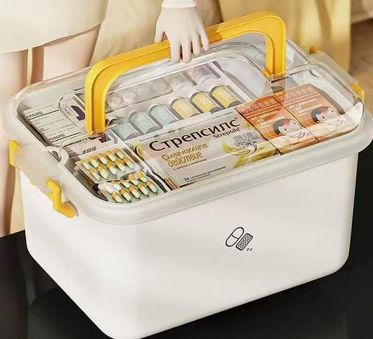 Plastic Medicine Storage Organizer & First Aid Box, Medicine Box with Handles, Multipurpose Medical Supply Organizer with Removable Tray for Home, Office & Travel（large）