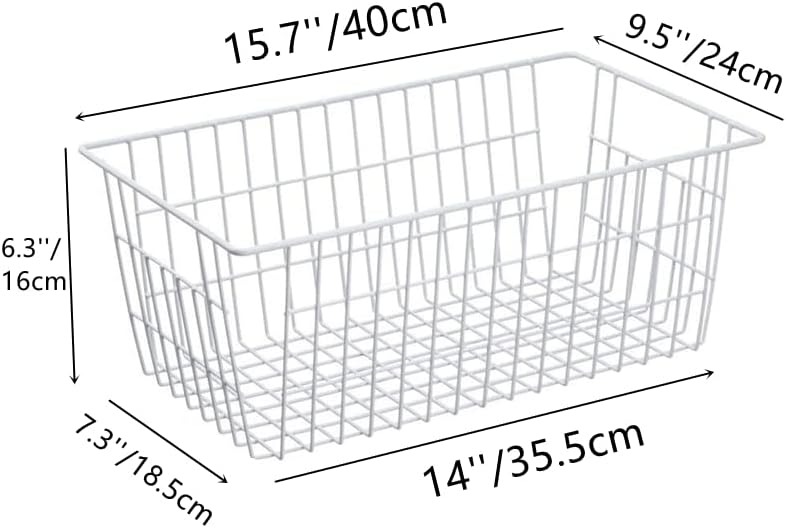 Wire Storage Basket Freezer Organizer Bins Refrigerator Organization Storage Baskets with Handles for Pantry, Freezer, Laundry Room, Closets, Garage, Office, Bathroom, Set of 2