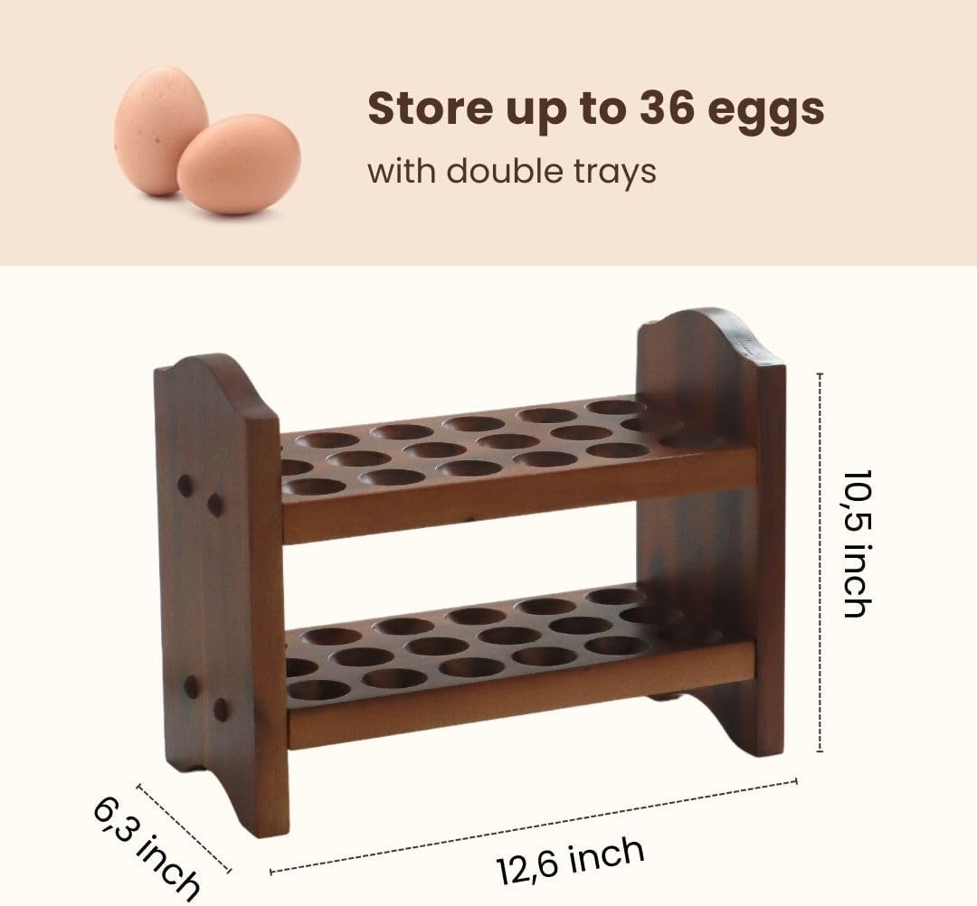 Egg Holder Countertop, Egg Storage and Egg Container for 36 Eggs, Fresh Egg Holder Countertop, Stackable Shelf Display Holder for Kitchen,Cute Egg Holder with Rustic Style, Light Brown
