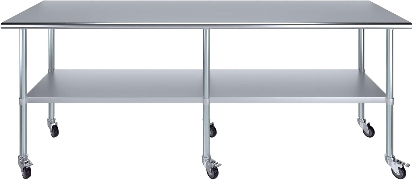 AmGood 24" x 96" Stainless Steel Work Table with Casters | Heavy Duty Metal Utility Table On Wheels | Kitchen Island Cart
