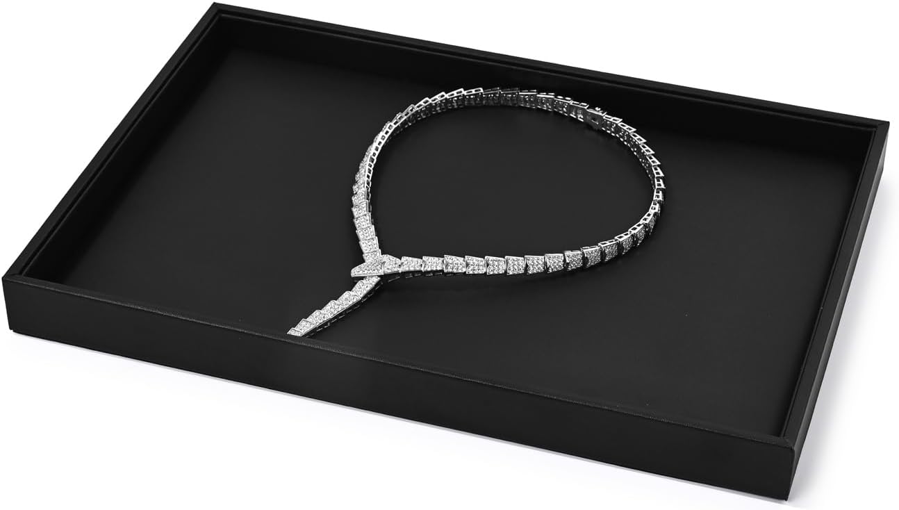 Black PU Leather Jewelry Display Flat Tray Ring Necklace Watch Organizer Display Tray (1 grid)