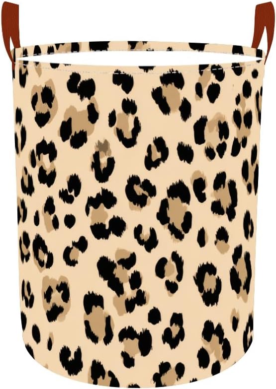 Laundry Baskets 15.7x19.7 Inch Large Classic Leopard Print Design Collapsible Laundry Hamper with Handles Oxford Fabric Clothes Storage Bin Foldable Dirty Clothes for Bedroom Bathroom Dorm
