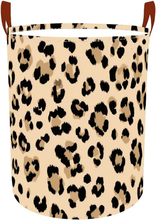 Laundry Baskets 15.7x19.7 Inch Large Classic Leopard Print Design Collapsible Laundry Hamper with Handles Oxford Fabric Clothes Storage Bin Foldable Dirty Clothes for Bedroom Bathroom Dorm