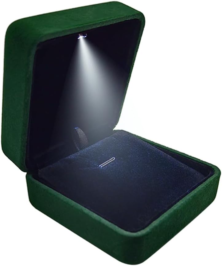 GBYAN Pendant Necklace Box with LED Light, Necklace Gift Box Velvet Jewelry Display Case for Proposal Engagement Wedding and Birthday,Emerald Green