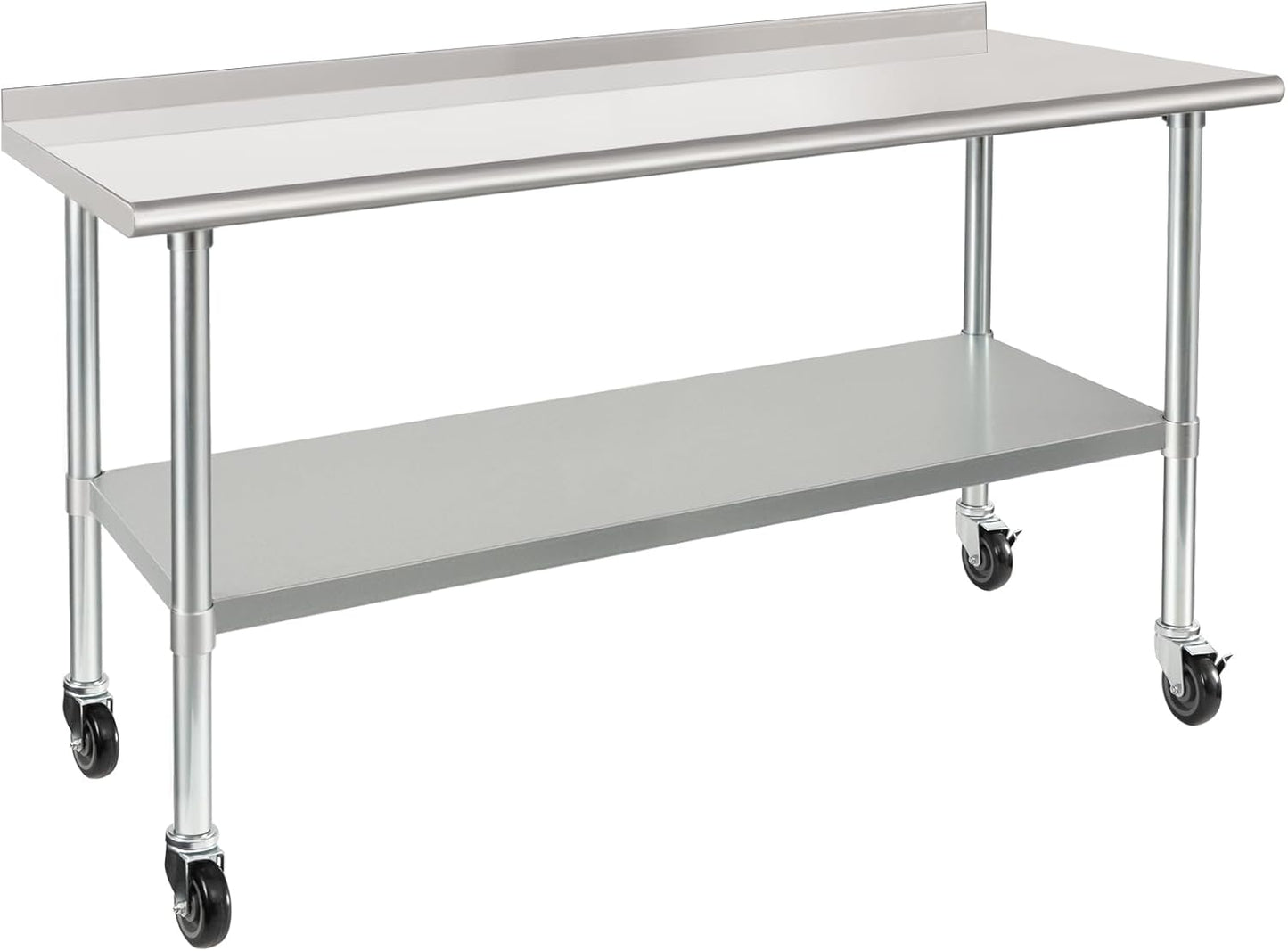 HARDURA Stainless Steel Table 24 x 60 Inches with Wheels Casters NSF Heavy Duty Commercial Prep Table with 2” Backsplash and Adjustable Undershelf for Restaurant Kitchen Home and Hotel