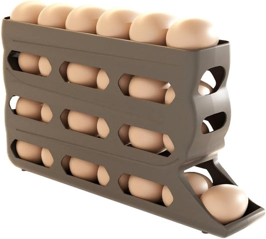 4-Tier Refrigerator Egg Holder, Automatic Gravity-Fed Rolling Egg Dispenser with Easy-Load Design, Space-Saving Fridge Organizer for Up to 30 Eggs, Kitchen & Pantry Storage Container (White) (gray)