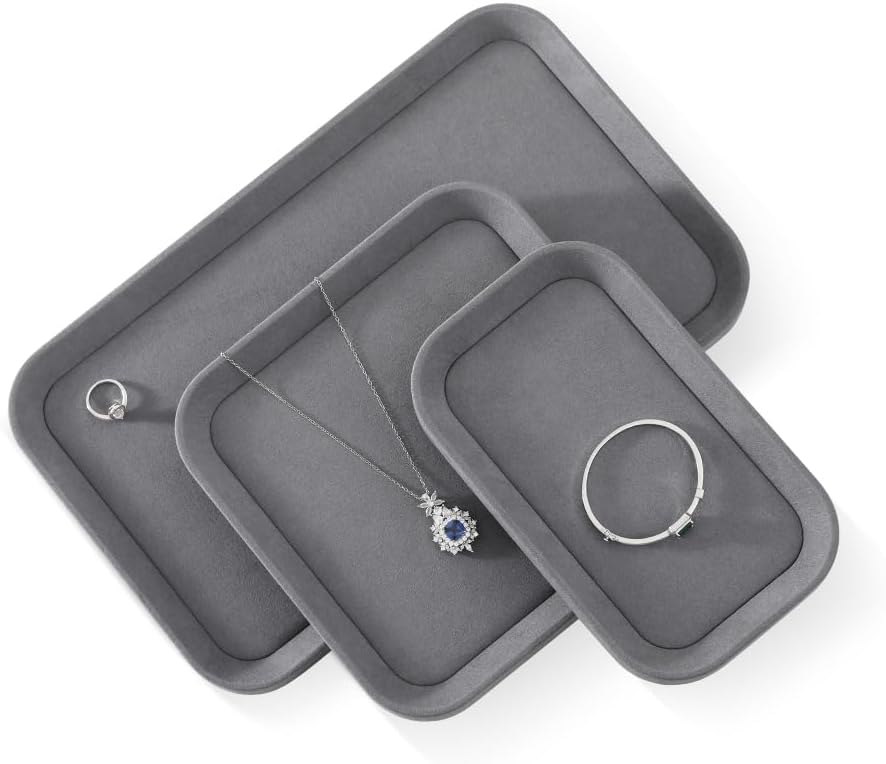 Jewelry Display,Yinbeini Microfiber Valet Tray,Luxury Jewelry Drawer Organizer,Premium Flat Tray,Grey Jewelry Tray