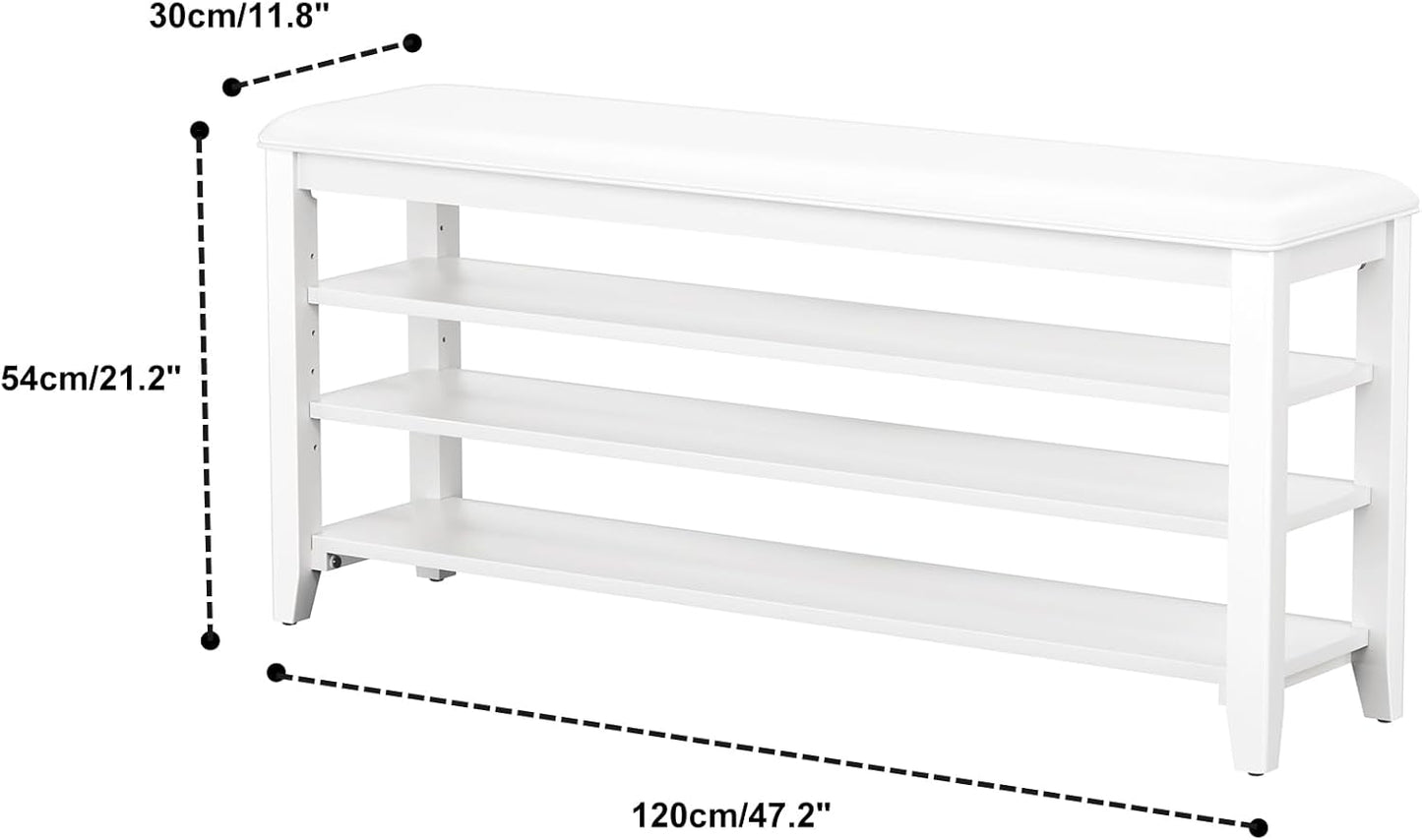 Shoe Bench Storage Rubberwood with Leather Cushion for Entryway Bench Ideal for Hallways Shoe Rack Front Doors Entrances Mudrooms Featuring 3 Height-Adjustable and Removable Shelves