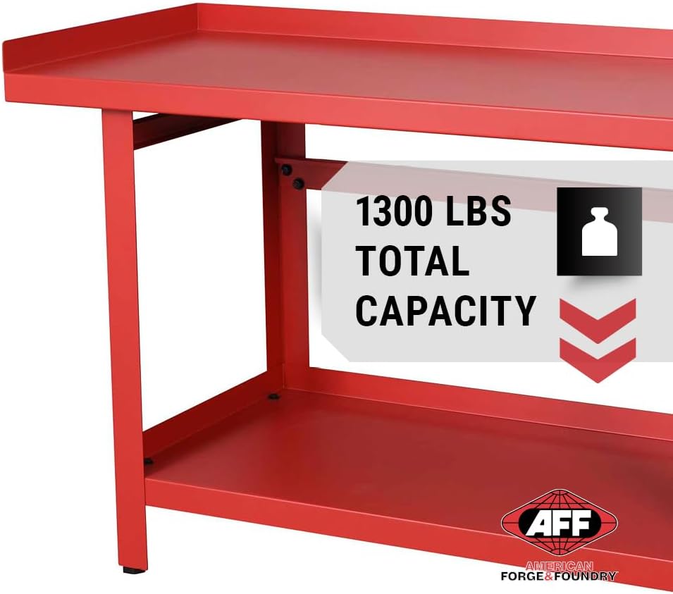 AFF 3990 Heavy-Duty Workbench, 61"" x 25"", 1,300 lb Capacity, Red