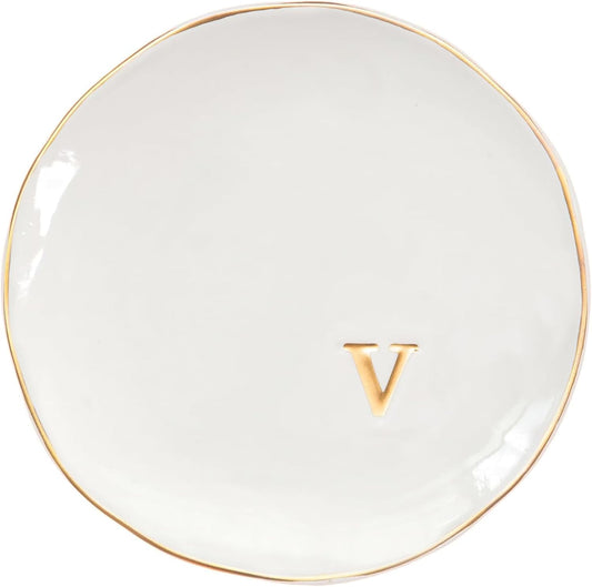 COLLECTIVE HOME - Ceramic Jewelry Tray, Decorative Trinket Dish for Rings Earrings Necklaces Bracelet Watch Keys, Birthday Mother's Day Christmas Gift for Women, 4.75", Glossy (v)