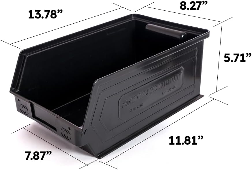 6-Pack Storage Bins, Wall Mount, Stackable & Freestanding, 12”x 8” x 6” Plastic Organizers, Utility Containers for Garage, Home, Workshop, Black