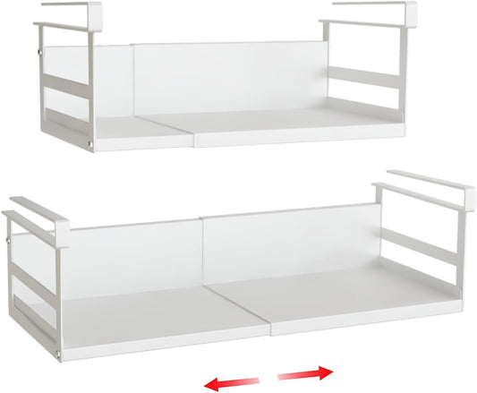 Expandable Under Cabinet Shelf Organizer with 0.94-Inch Thick Clips, Heavy Duty Extendable Under Shelf Storage Basket for Pantry or Laundry Room, White, 2 Pack, Interior: 4.13" H x 7.2" D