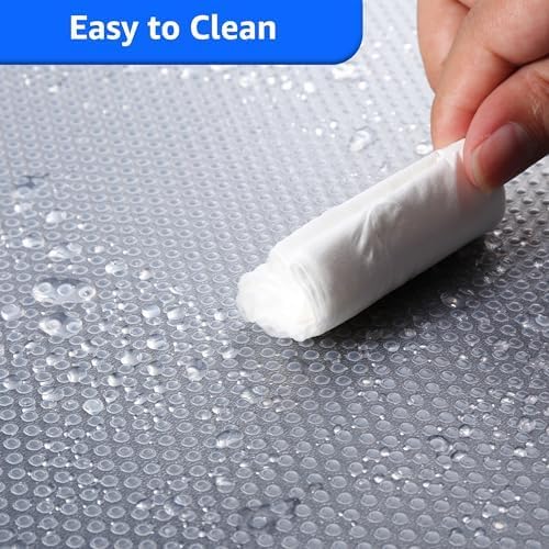 Clear Shelf Liners for Kitchen Cabinets - 17.7 Inch Wide Waterproof Drawer Liner - Translucent Non-Adhesive Easy to Cut Pantry Cupboard Liner for Refrigerator 17.7 in × 25 FT