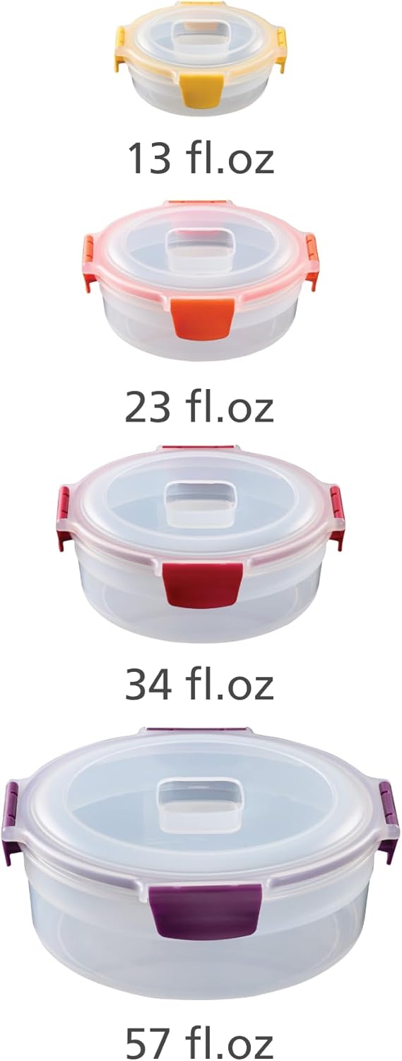 Joseph Joseph Nest Lock 8-piece Plastic BPA Free Round Food Storage Container Set with Lockable Airtight Leakproof Lids - Multicolor