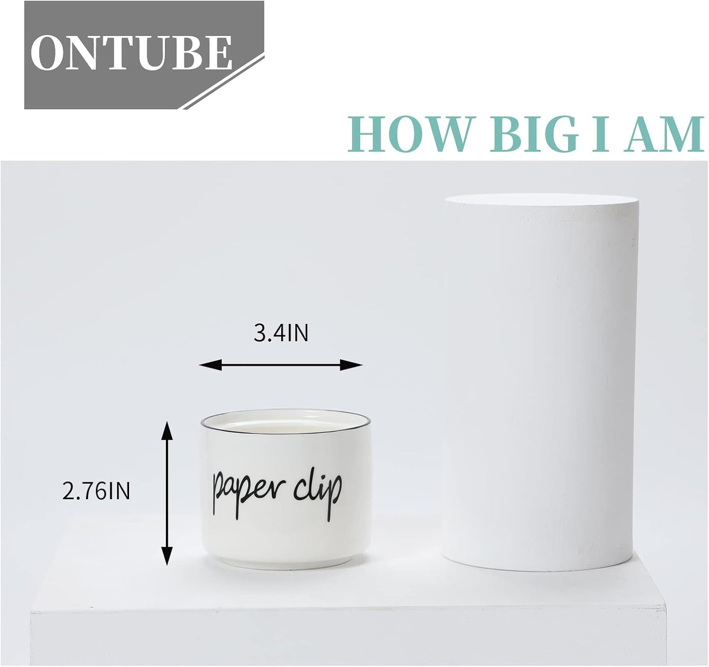 ONTUBE Farmhouse Paper Clip Holders,Ceramic Binder Clip Dispenser Organizer for Desk ,Cute Office Push Pins Holder (White)