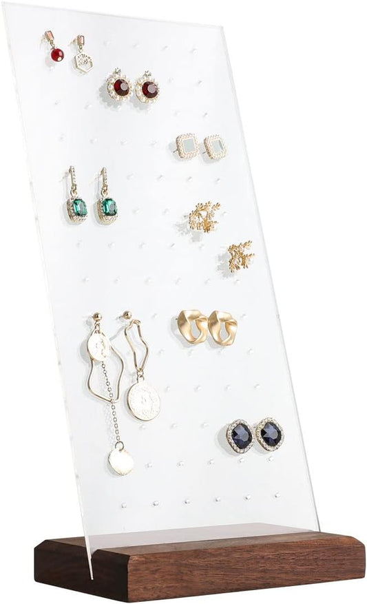 GemeShou walnut earring display for selling jewelry, wooden earring holder for studs display, small jewelry studs display board for show【Wood stand with acrylic board-Walnut】