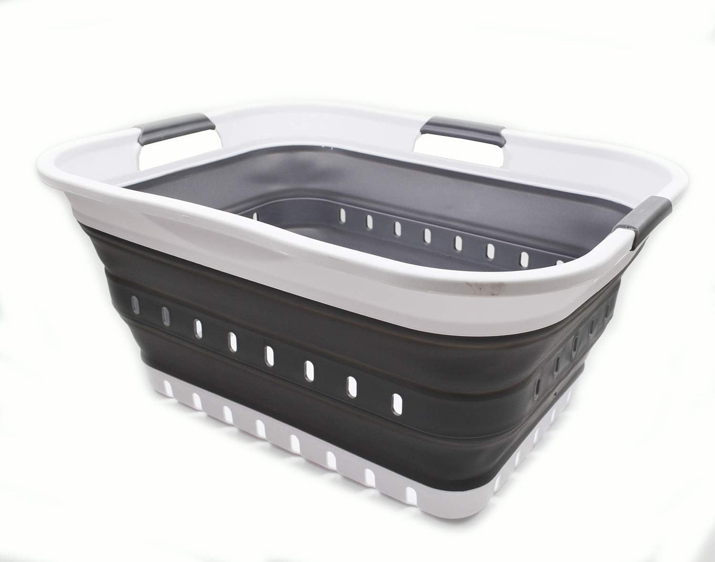 SAMMART 42L (11 gallon) Collapsible Plastic Laundry Basket - Foldable Pop Up Storage Container/Organizer - Space Saving Hamper/Basket (1, White/Dark Grey)