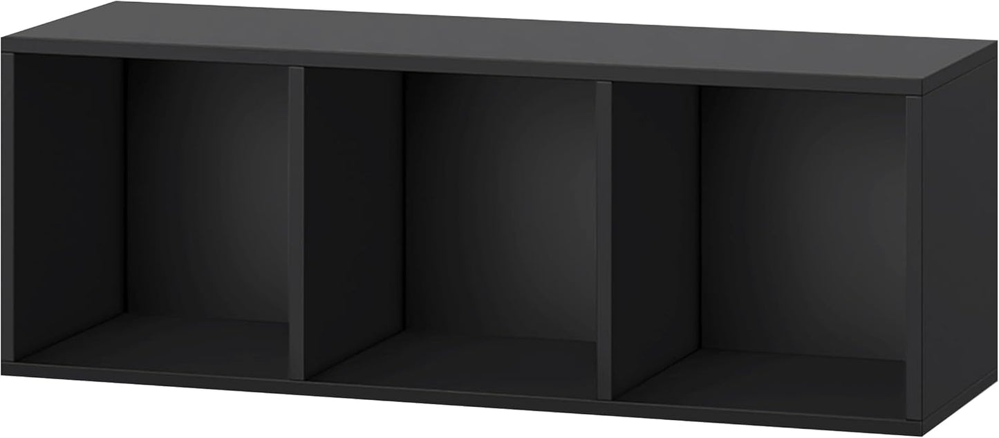 IOTXY DIY Modular Cube Bookcase - CubeXY Customizable Stackable Expandable Basic Shelving Units, 3-Cube Wooden Open Bookshelf for Fabric Storage Bin Organizer, Black