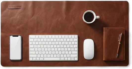 Premium Genuine Leather Desk Mat 31.5" x 15.8" Thick Office Desk Pad with Stitched Edges, Non Slip Rubber Base Large Laptop & Writing Table Pad (Dark Brown)