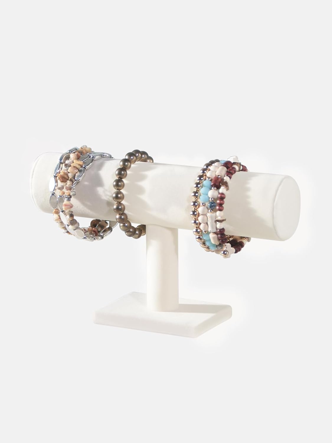 T-Bar Bracelet Holder Stand, Bracelet Jewelry Organizer Stand, Bangle Bracelet Watch Display for Selling, Scrunchie Hair Ties Jewelry Storage Rack for Women (1 tier beige)