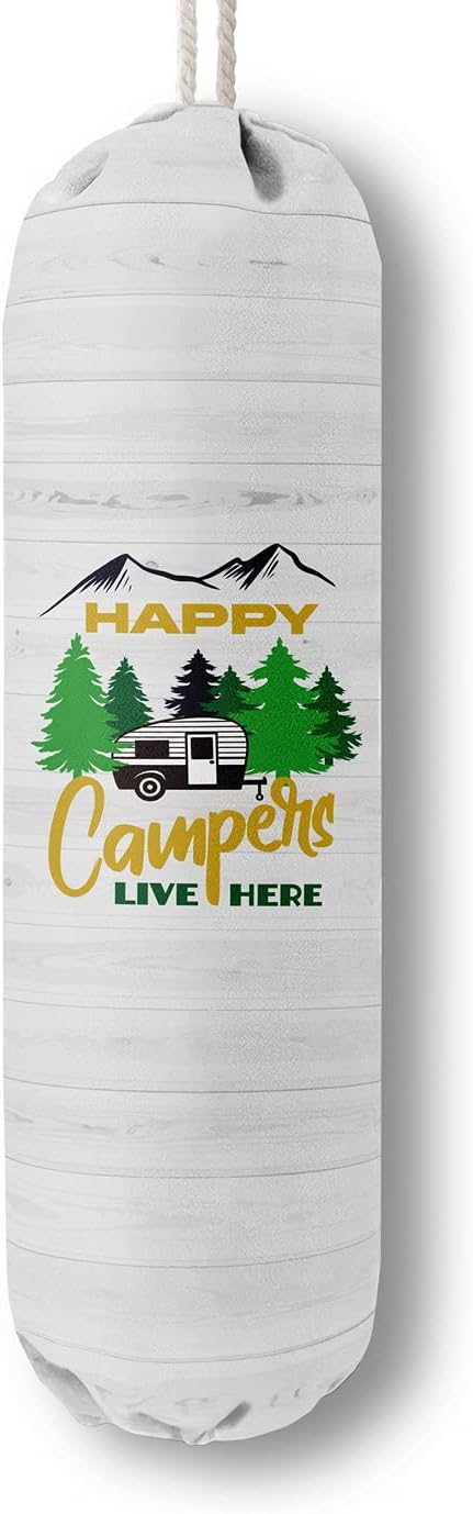 Happy Campers Grocery Bags Holder Organizer, Wall Mount Plastic Bags Storage Container Dispenser, Gift For Family And Friends