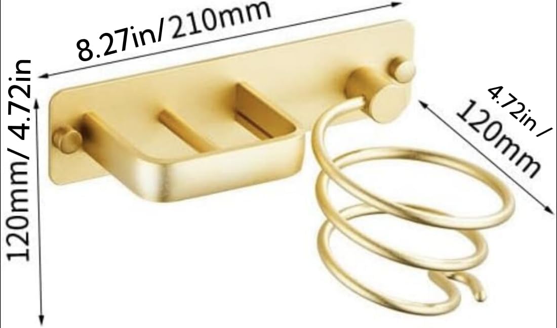 YUET Hair Dryer Holder Hairdryer Straightener Station Wall Mounted Spiral Shelf Bracket Stand Hanger Organizer Blow Storage with Cable Tidy Rack for Dressing Table Bathroom Professional Gold Brass