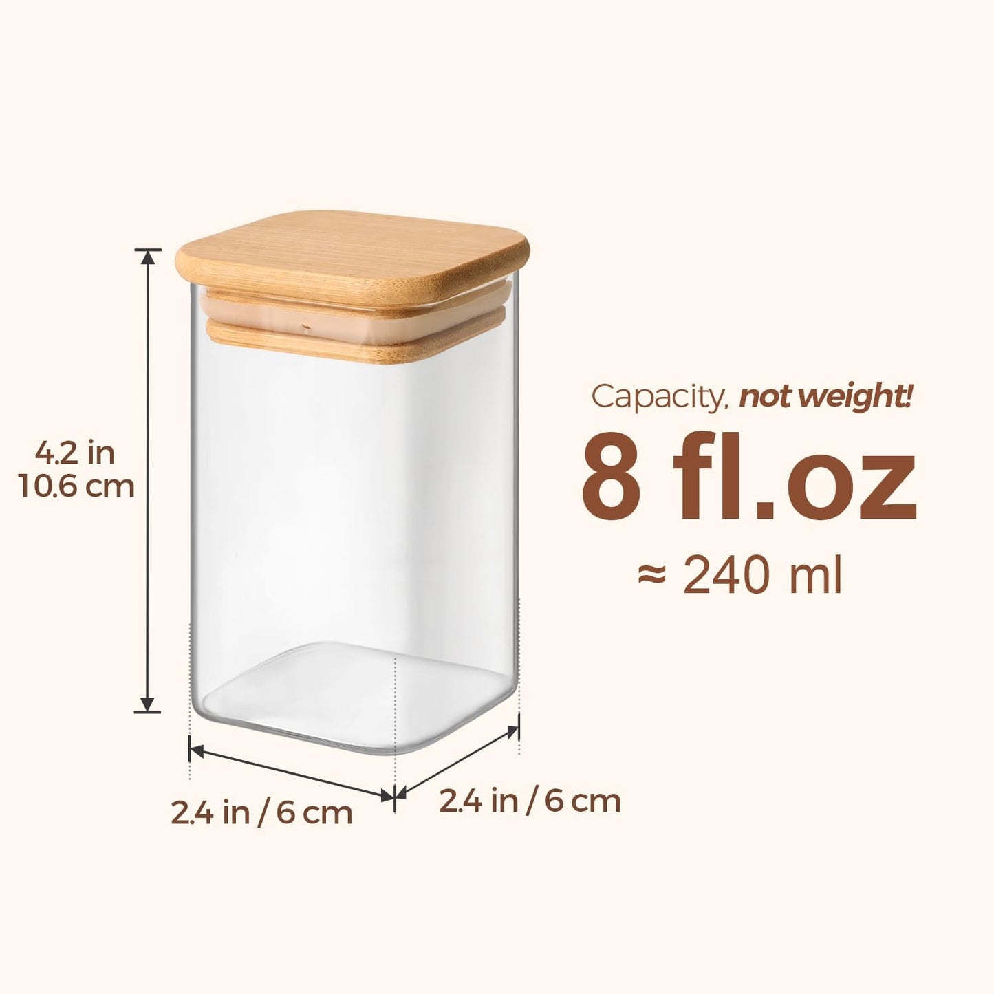 ComSaf 12Pcs Glass Spice Jars with Bamboo Lid, 8oz Airtight Square Containers with 275 Black Lables, Empty Seasoning Jars for Spice Salt Sugar