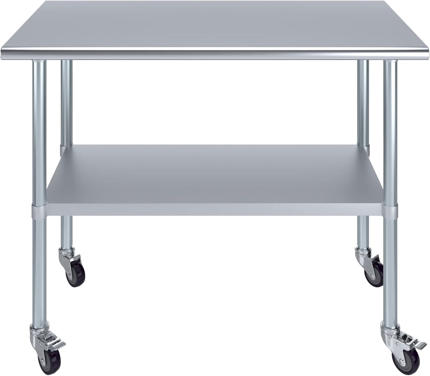 AmGood 24" x 48" Stainless Steel Work Table with Casters | Heavy Duty Metal Utility Table On Wheels | Kitchen Island Cart