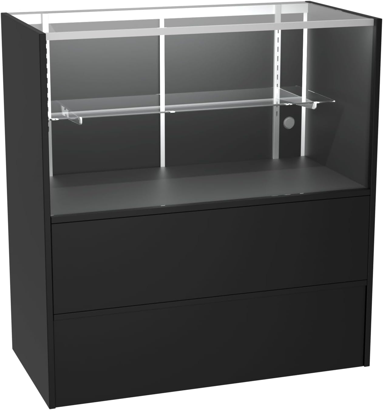 WISDOMFUR 4-Foot Display Showcase with LED Lighting – 48" L x 18" W x 38" H, Adjustable Glass Shelf, Locking Sliding Doors, Melamine Finish – Black Retail Display Cabinet