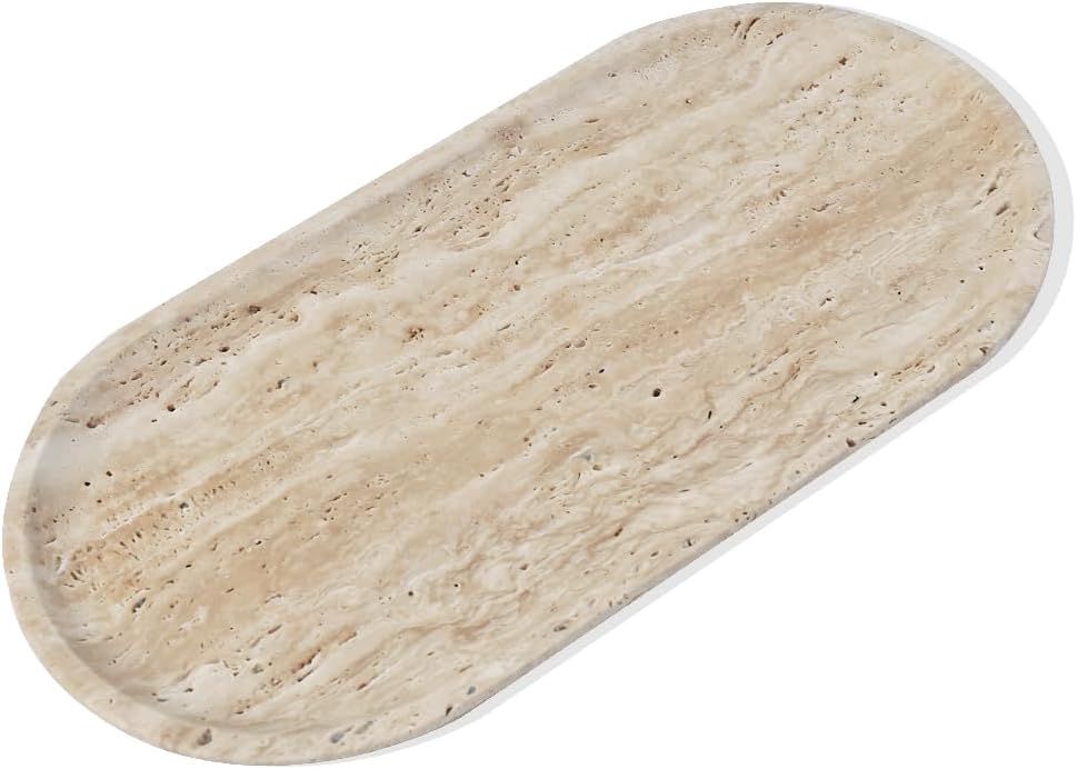 Natural Beige Travertine Marble Luxury Tray,for Kitchen Sink,Bathroom Soap Bottles,Makeup,Towel Organizer Tray