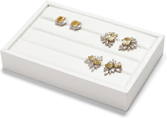 White PU Leather 3-Slots Jewelry Ring Display Tray Showcase Small Jewelry Display Organizer Tray for Rings(M)