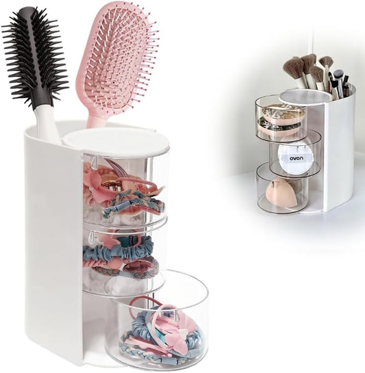 Hair Accessory Organizer, hair brush organizer, 3-Layer Clear Hair Accessories Organizer Rotatable Small Jewelry Box for Clip Earring Necklaces, The Latest Gift for A Girl. (white)